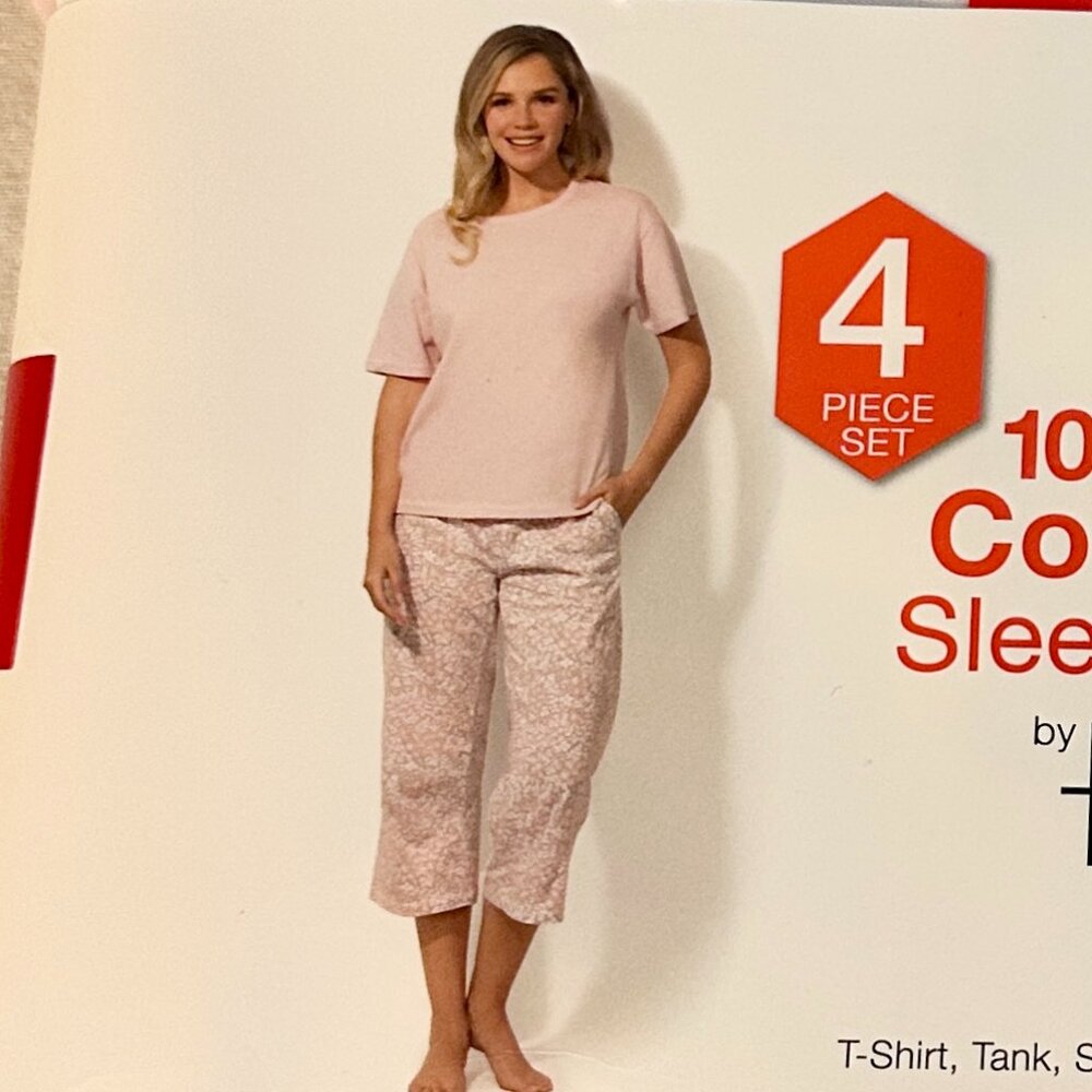 Felina Women's 4 Piece 100% Cotton Sleep Pajama Set, Tee Tank Short Capri Pant - Picture 2 of 9